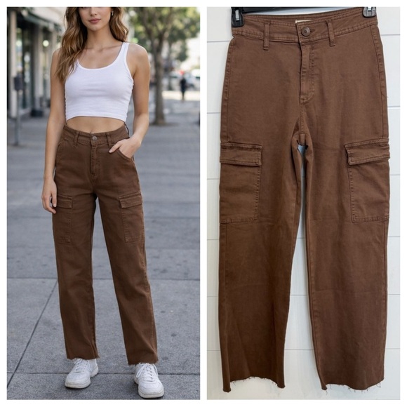 Oat New York Pants - OAT Women's Brown Raw Hem Cargo Pants Size 26 - 23653